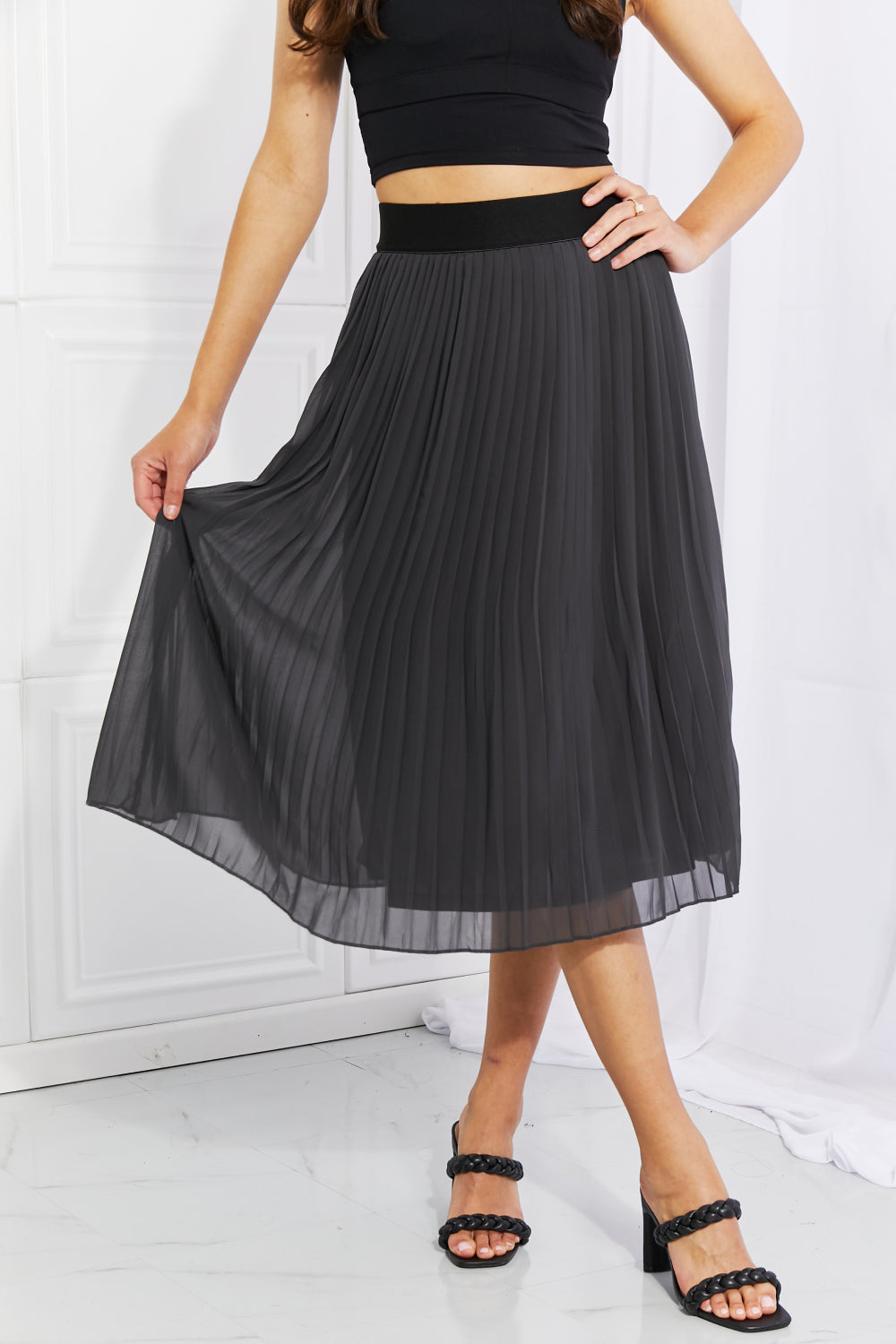 Romantic Pleated Chiffon Midi Skirt