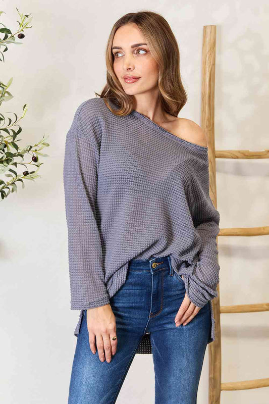 Adelaide Waffle-Knit Long Sleeve Sweatshirt