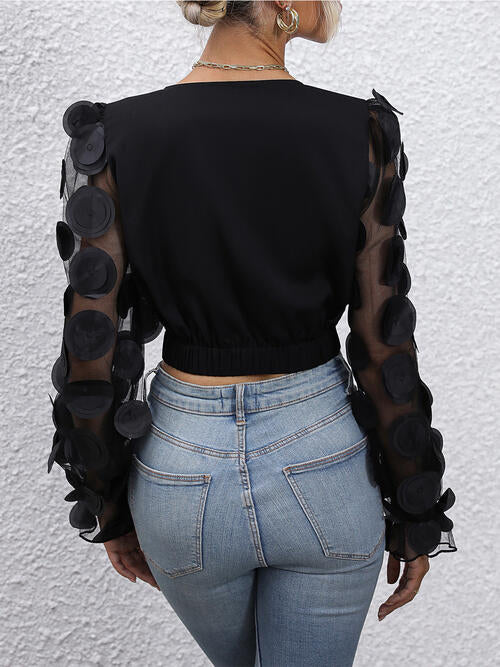 Nadia Ruched Plunge Mesh Blouse