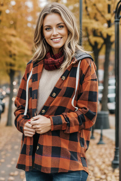 Autumn Plaid Button Up Hooded Shacket