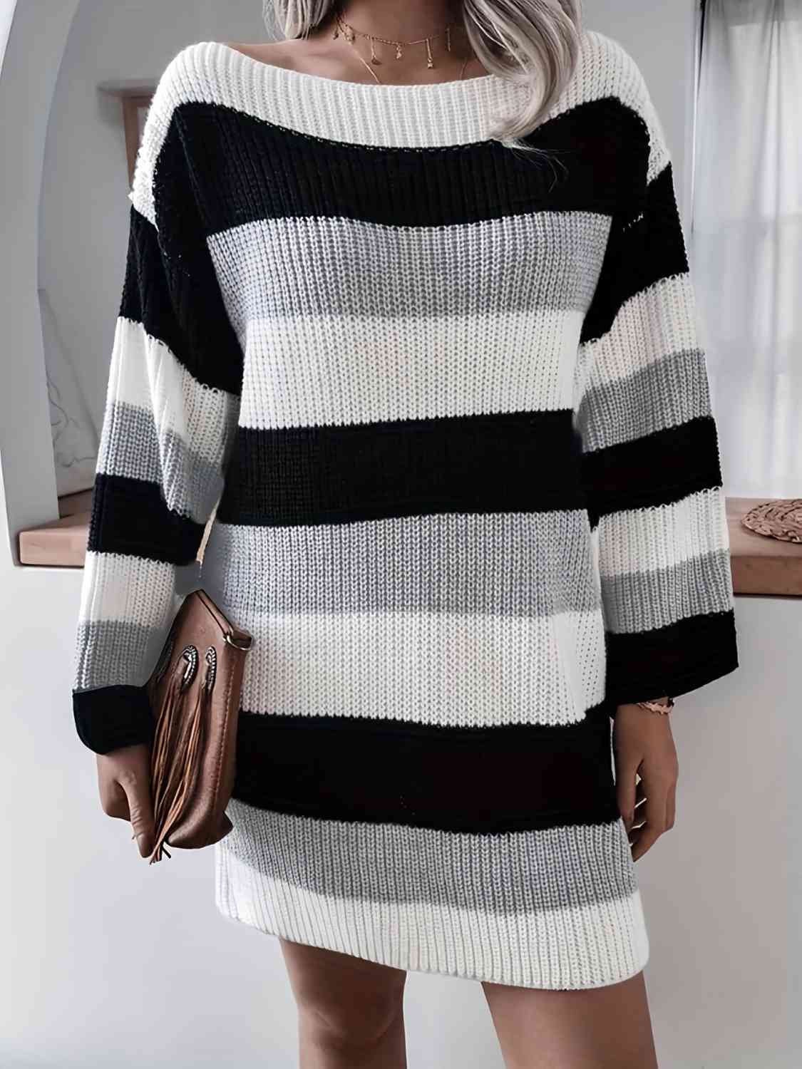 Aubrie Striped Long Sleeve Mini Sweater Dress