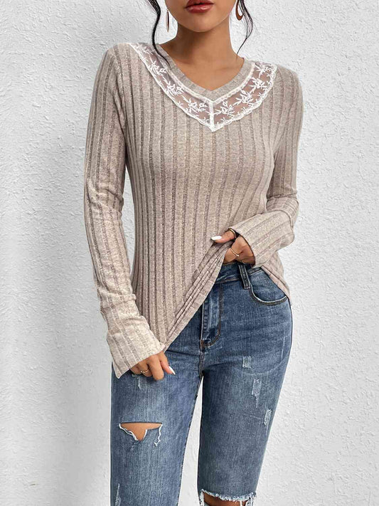 Sloane Lace Detail Ribbed Top