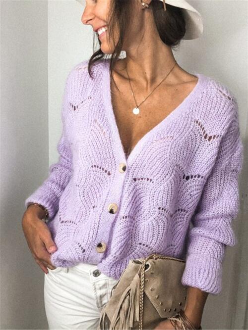 Virginia Openwork Button Up Long Sleeve Cardigan