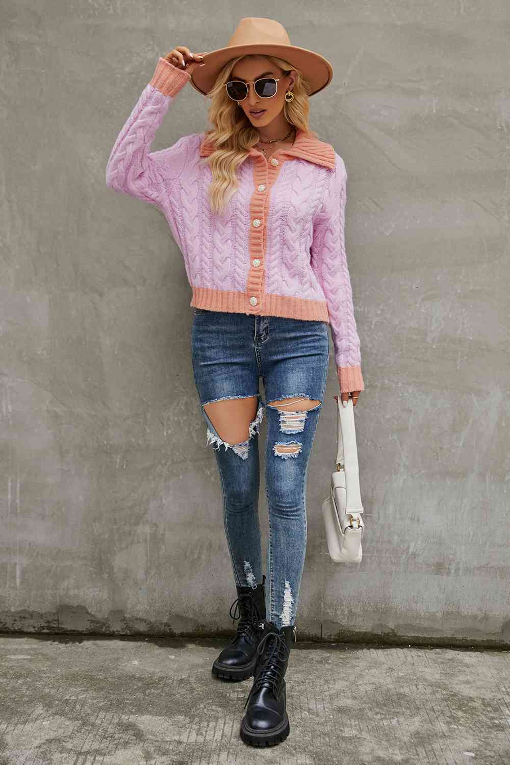 Sierra Contrast Cable-Knit Cardigan
