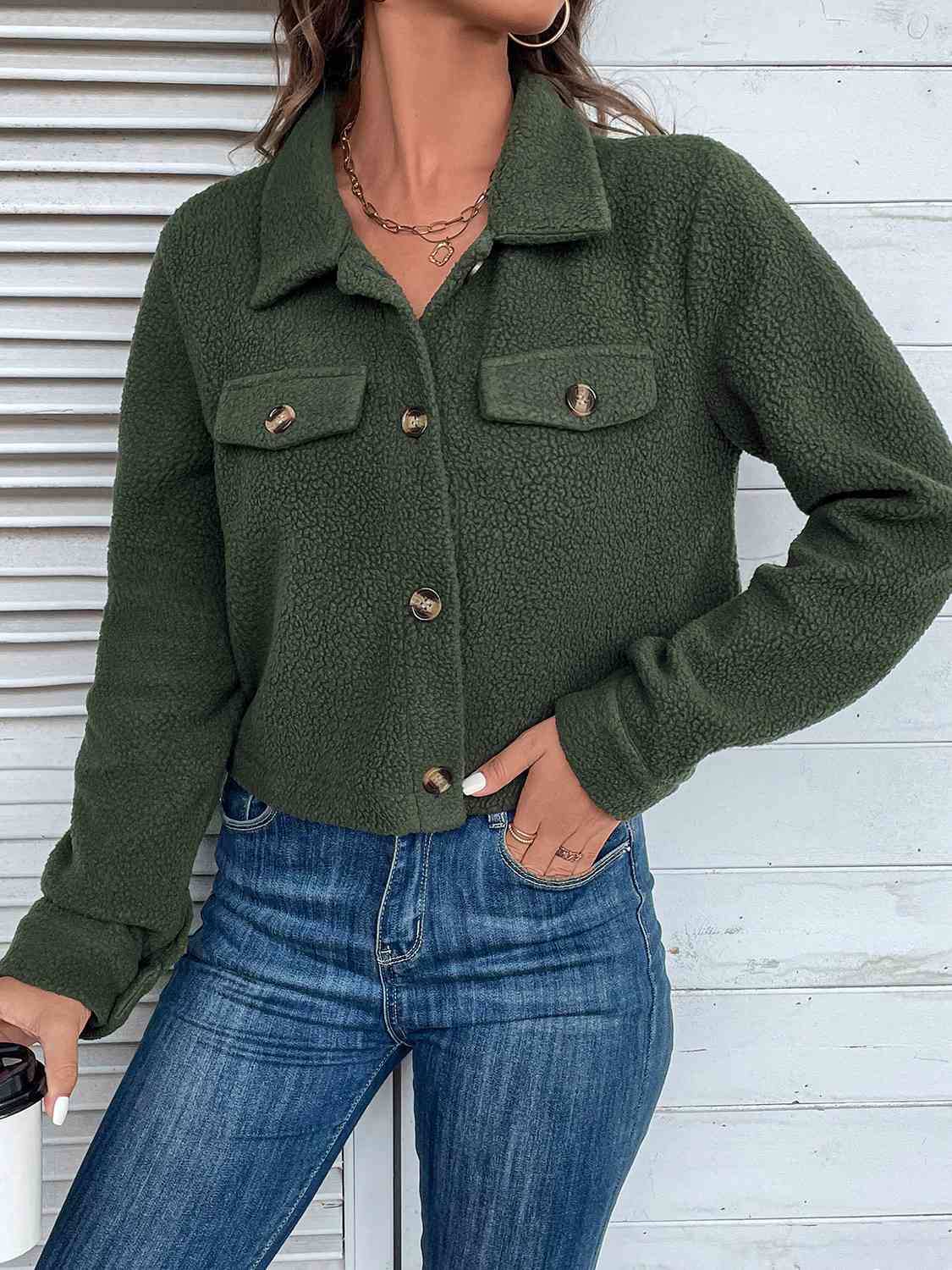 Lucky Me Collared Neck Button Front Jacket