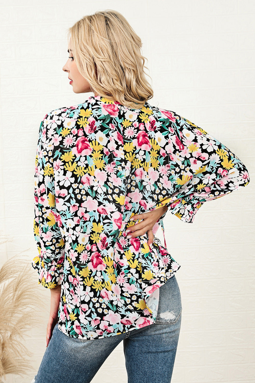 Find Me There Floral Tie Blouse