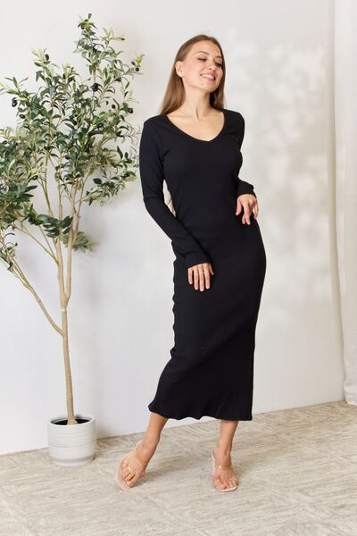 All For Me Ribbed Long Sleeve Midi Dress