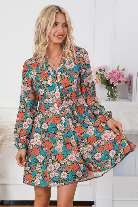 Kiara Floral Button Front Shirt Dress