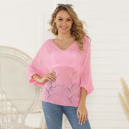 Sophia Eyelet V-Neck Knit Top