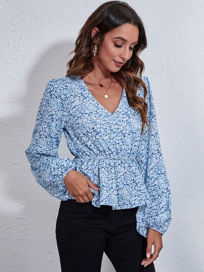 Breanne Floral Balloon Sleeve Peplum Blouse
