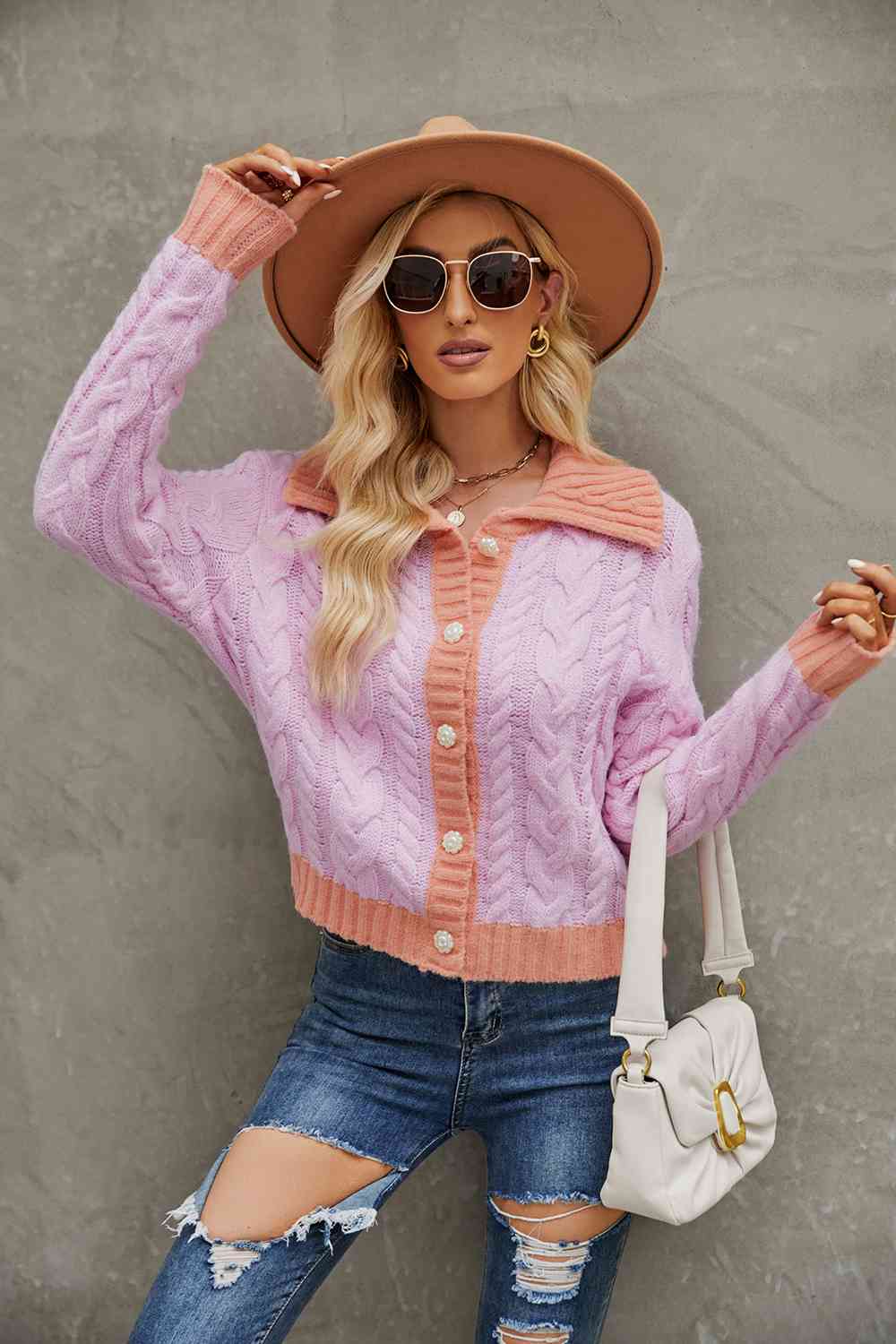 Sierra Contrast Cable-Knit Cardigan