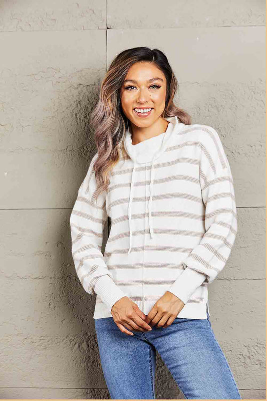 Looking At You Cowl Neck Striped Top