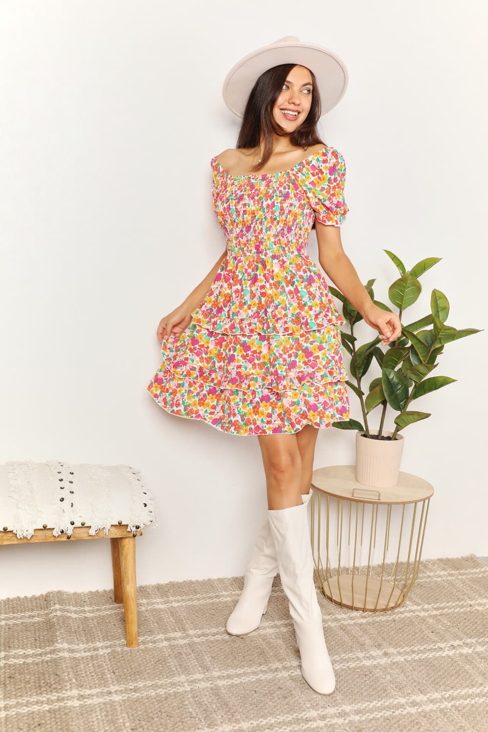 Selene Smocked Floral Mini Dress