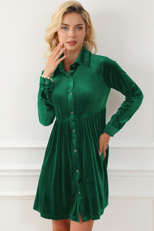 Lucky You Ruched Button Up Shirt Dress