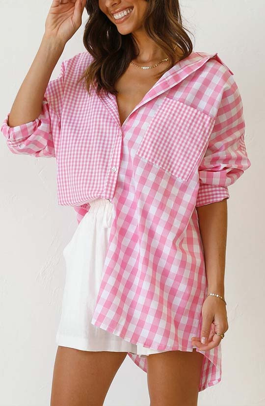 Candy Coated Pink Plaid Button Down Blouse