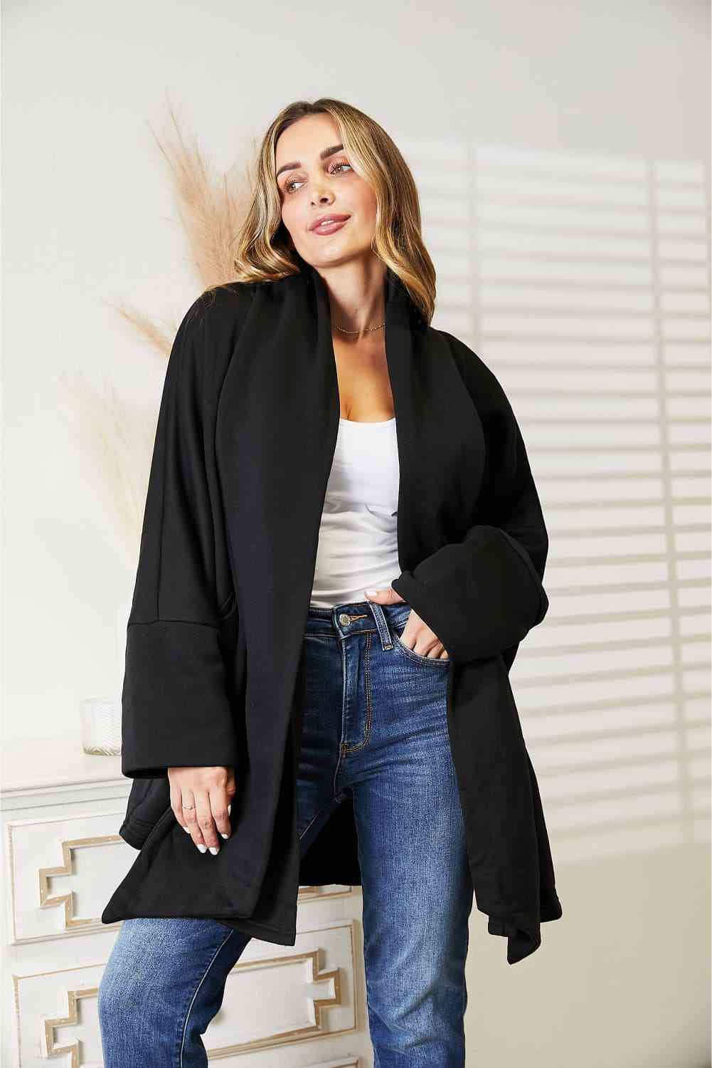 Keep Cozy Open Front Cardigan With Scarf