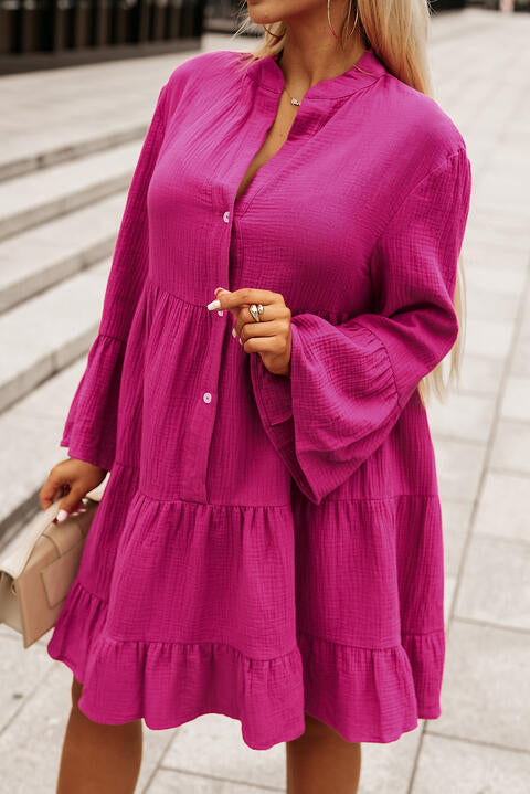 Alora Buttoned Flare Sleeve Tiered Dress