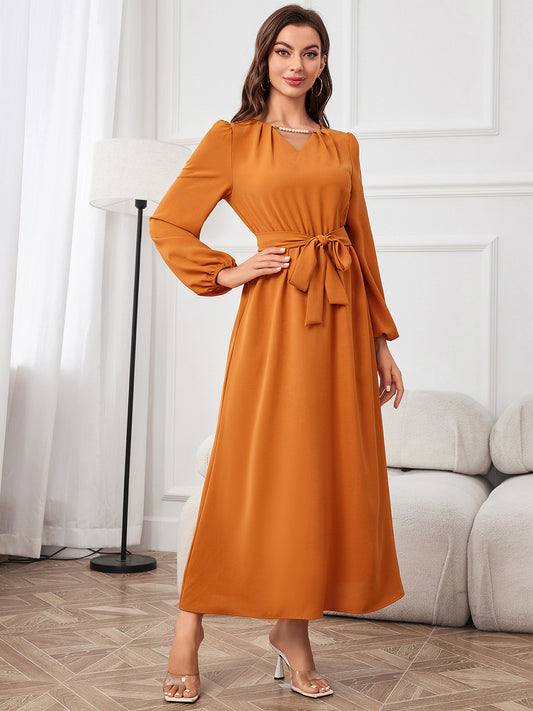 Pumpkin Spice Tie Waist Maxi Dress