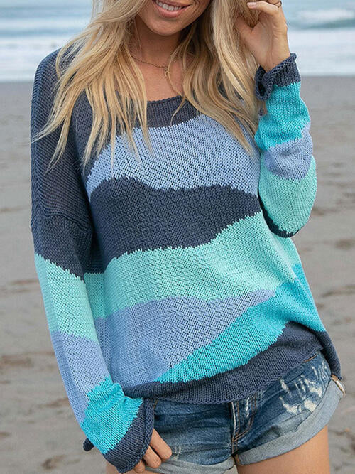 Aurora Color Block Round Neck Sweater