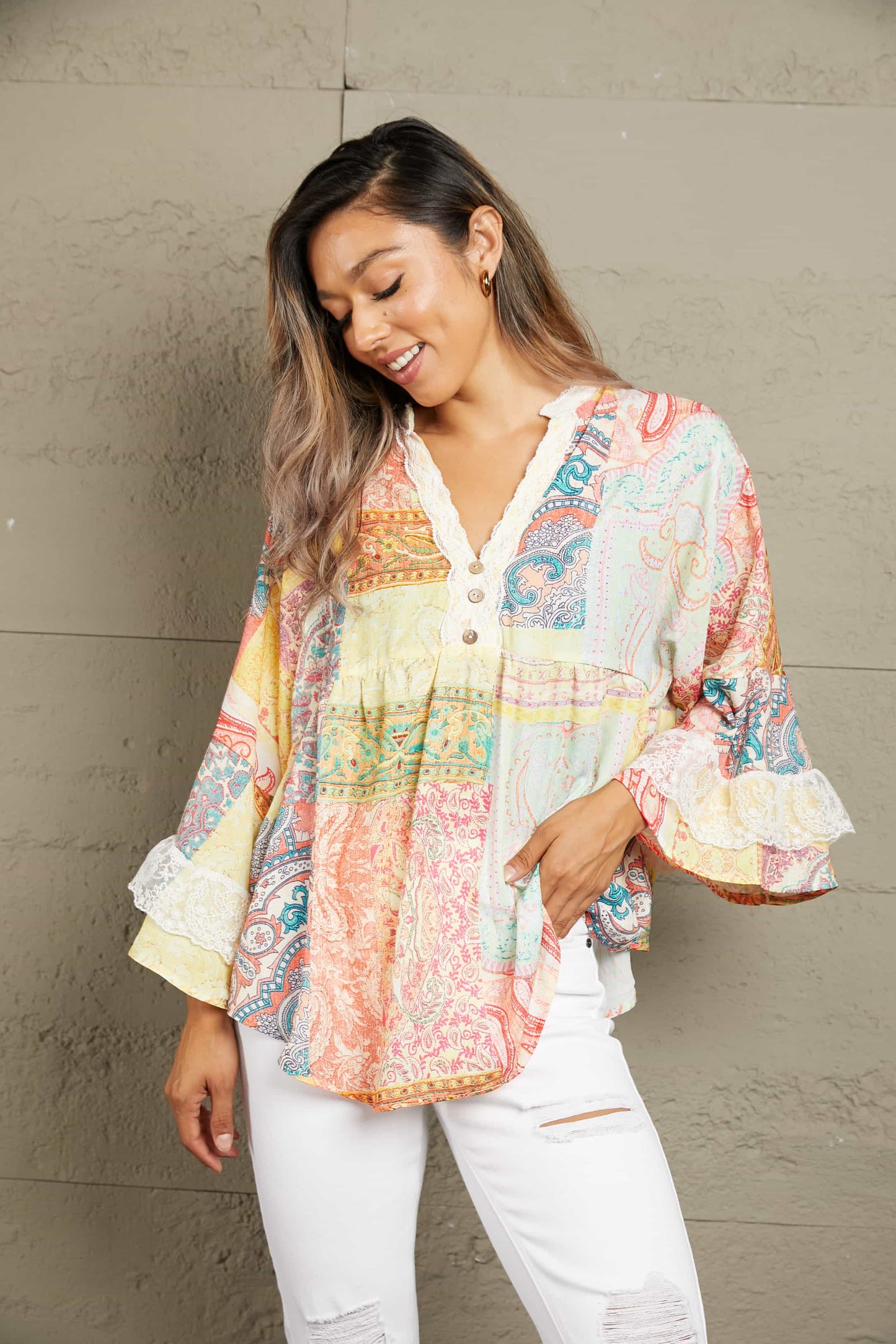 Made You Look Lace Trim Blouse