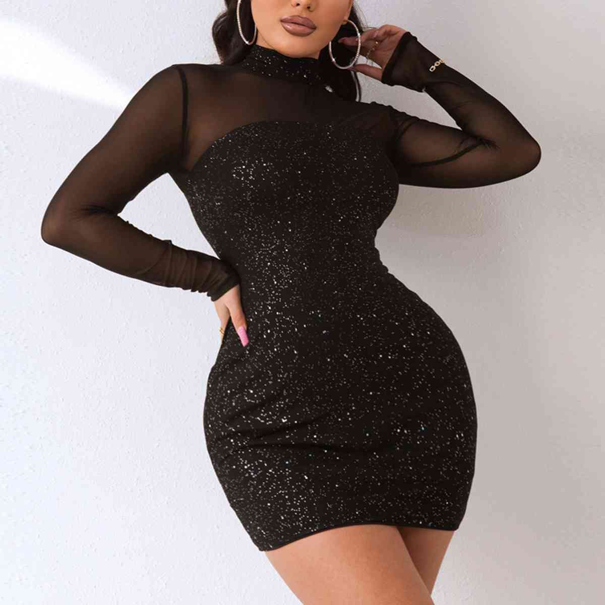 Promise Me Sequin Mock Neck Mesh Dress