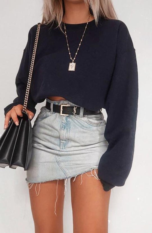 Classic Black Long Sleeve Crop Top
