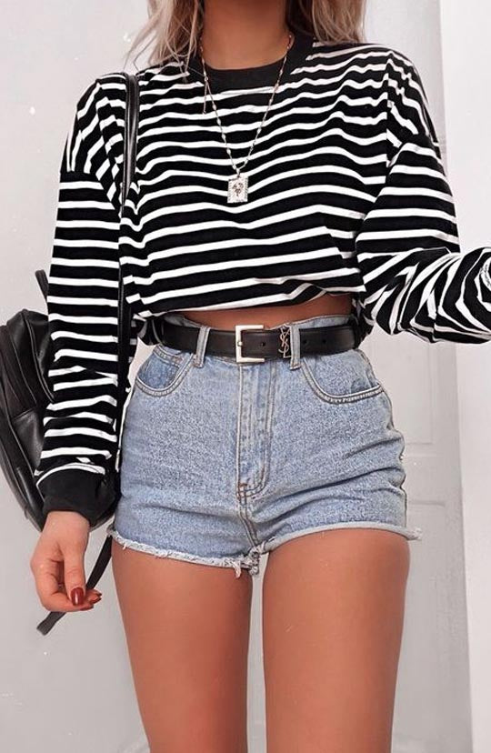 Classic Stripes Long Sleeve Crop Top