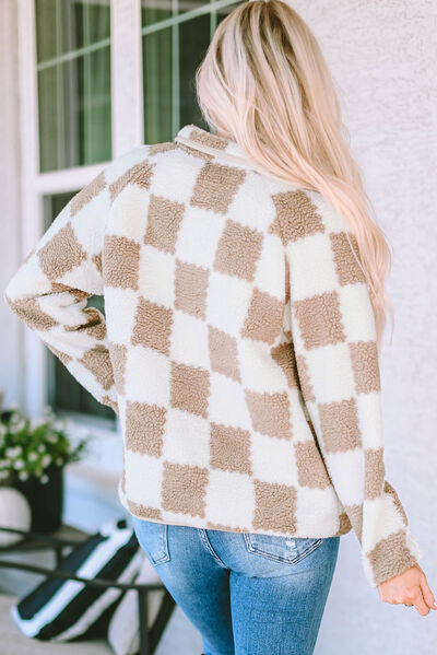 Leanne Checkered Snap Down Long Sleeve Jacket