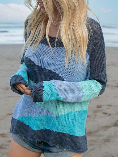 Aurora Color Block Round Neck Sweater