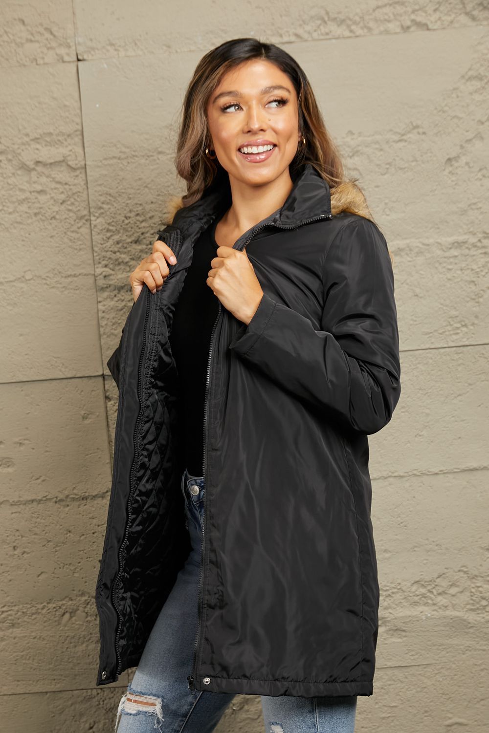 Josie Faux Fur Trim Hooded Jacket