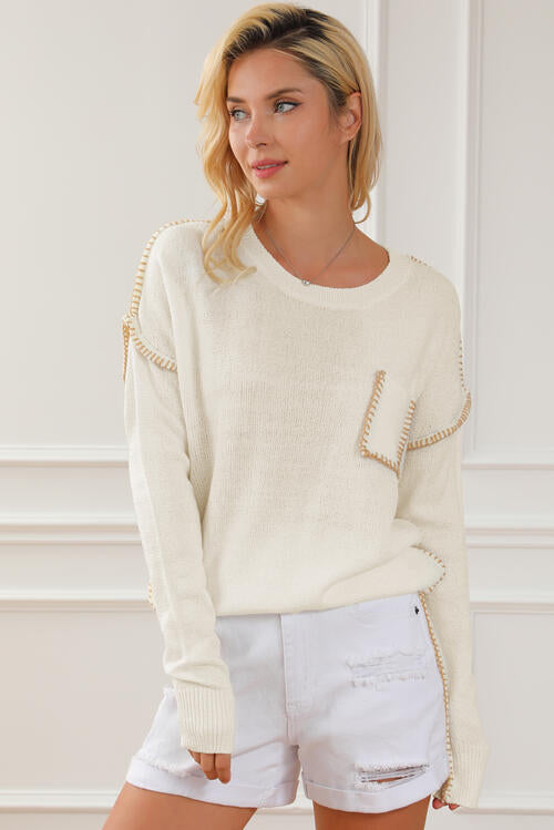 Adaline Exposed Seam Long Sleeve Sweater