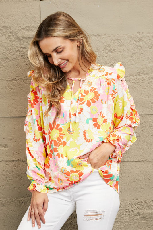 Bloom With Me Floral Ruffled Blouse