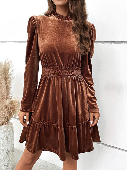 Elyse Smocked Long Sleeve Ruffle Hem Dress