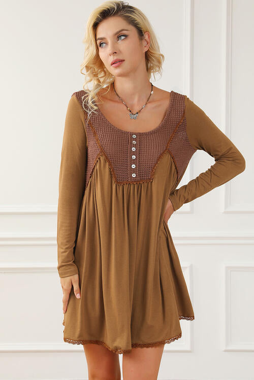 Alaia Lace Detail Round Neck Long Sleeve Dress