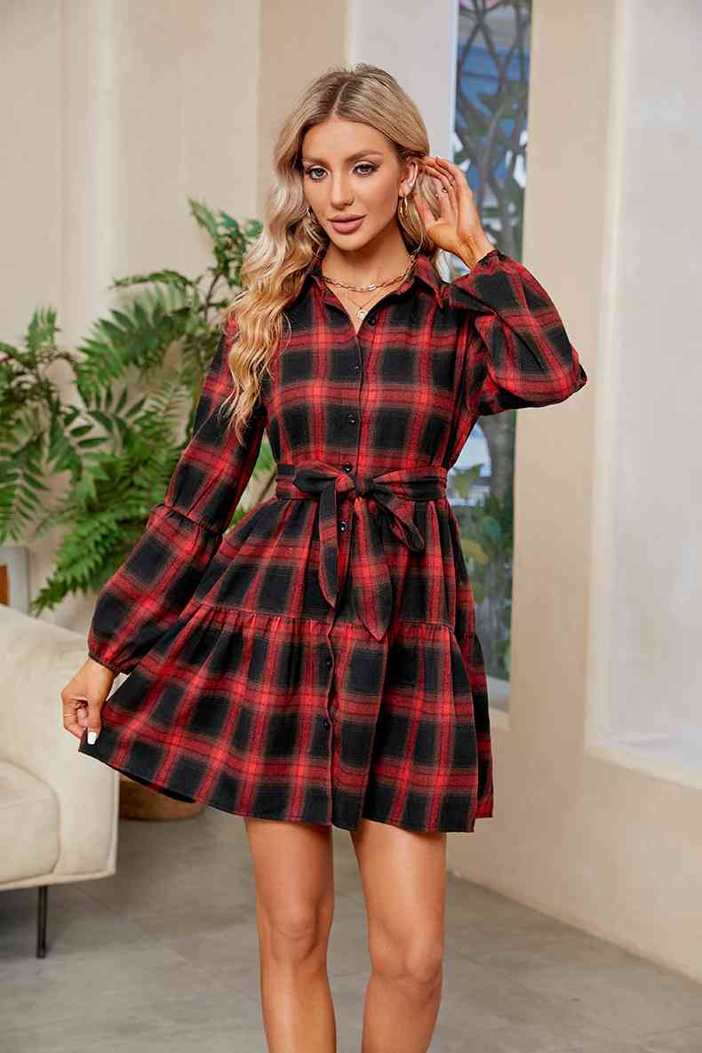 Ava Plaid Tie Waist Mini Dress