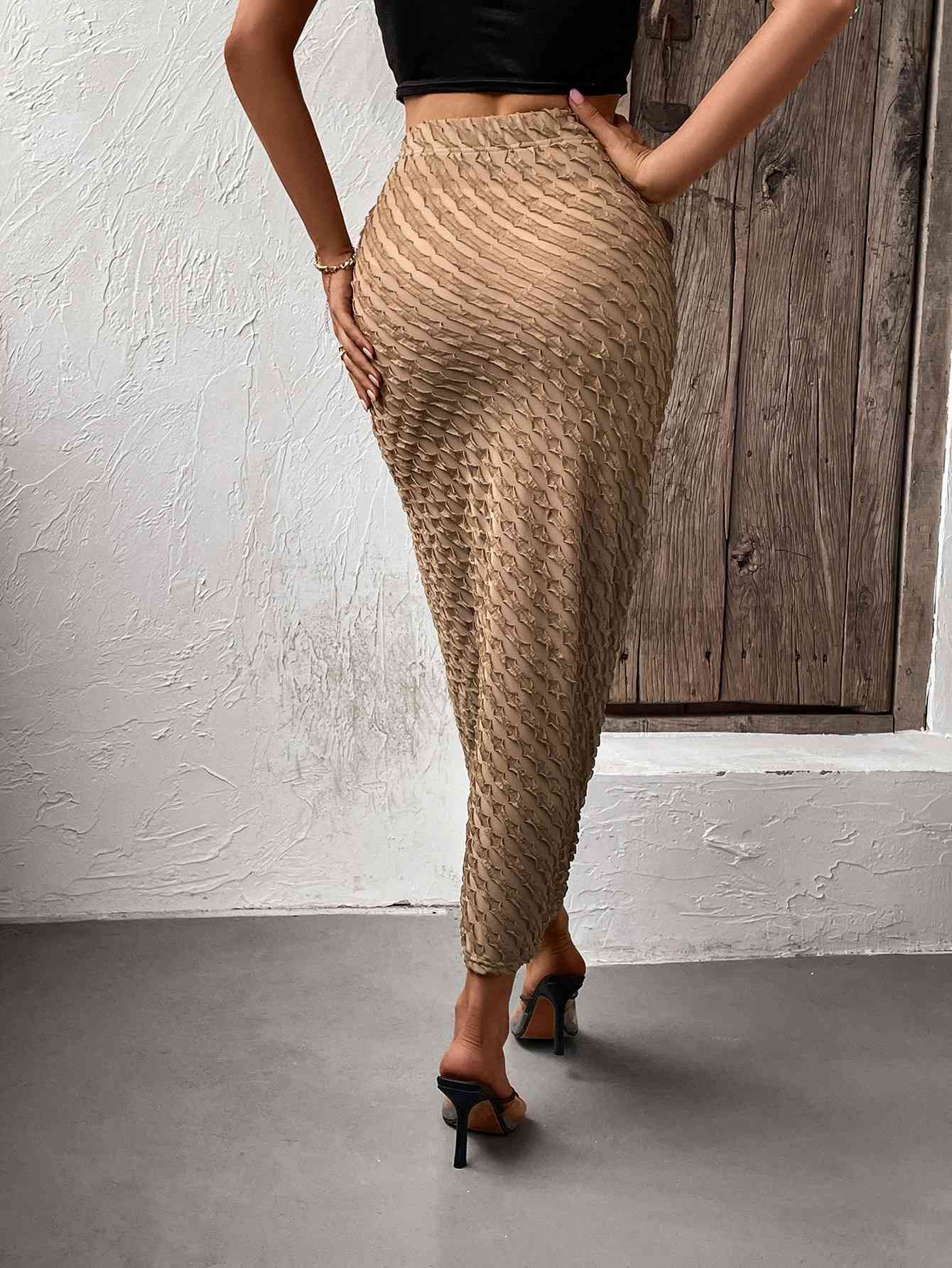 Xiomara Textured High-Waist Midi Skirt