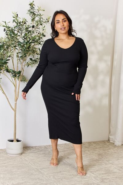 All For Me Ribbed Long Sleeve Midi Dress