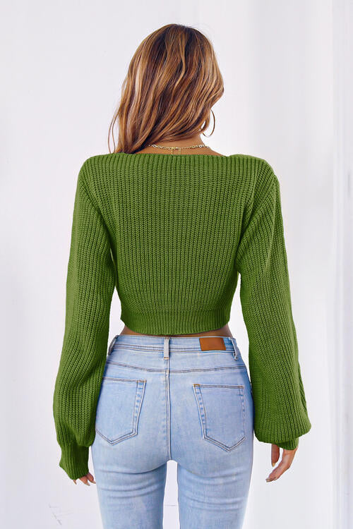 Serena Bow V-Neck Cropped Sweater