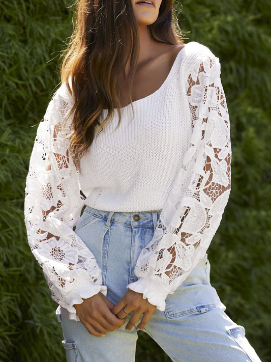 Heavenly Lace Trim Knit Top