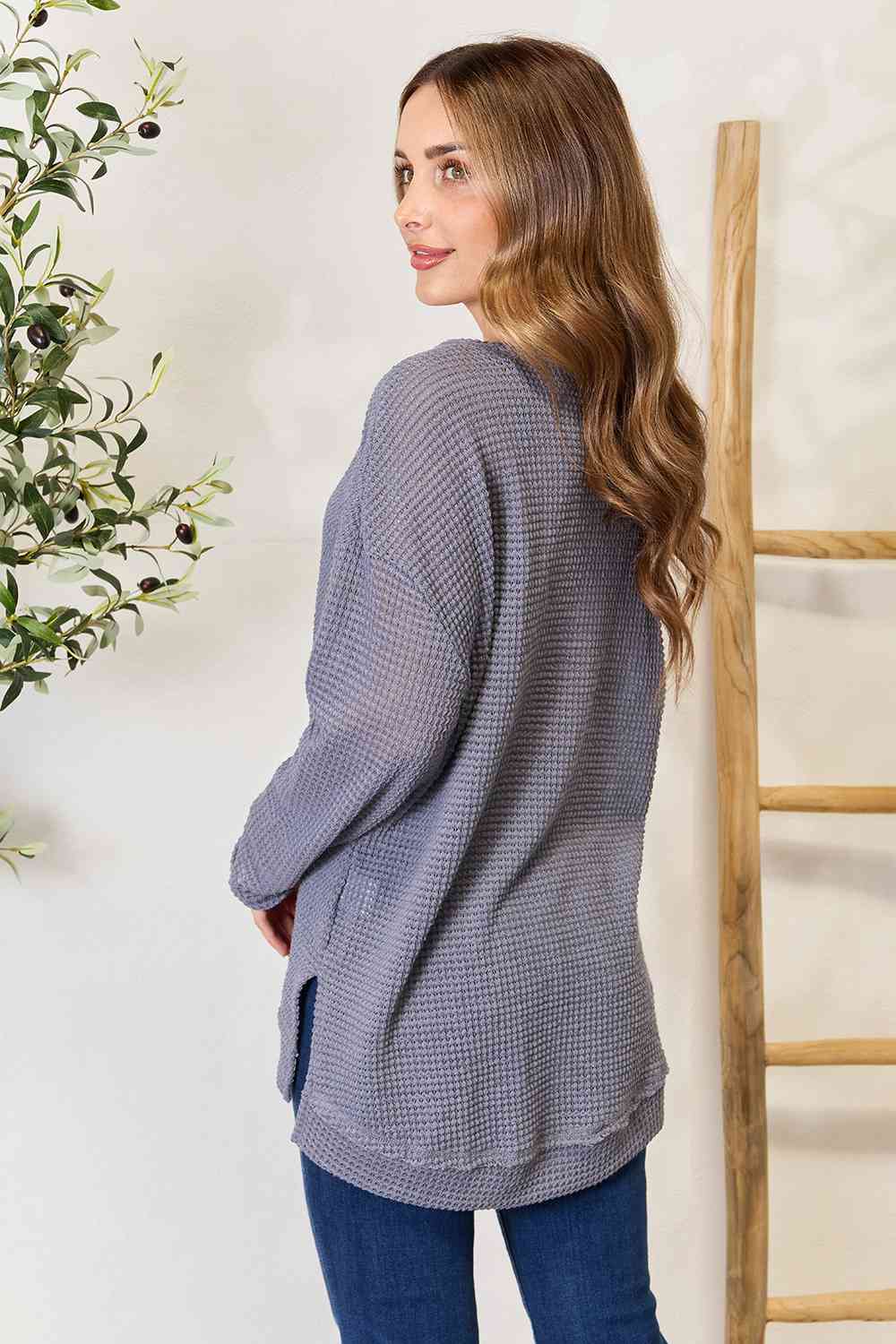 Adelaide Waffle-Knit Long Sleeve Sweatshirt