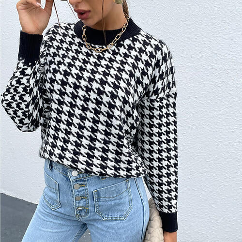 Kara Houndstooth Round Neck Sweater