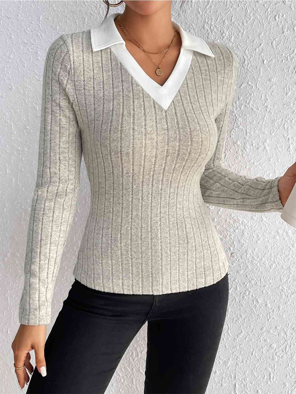 Lauren Ribbed Long Sleeve Blouse