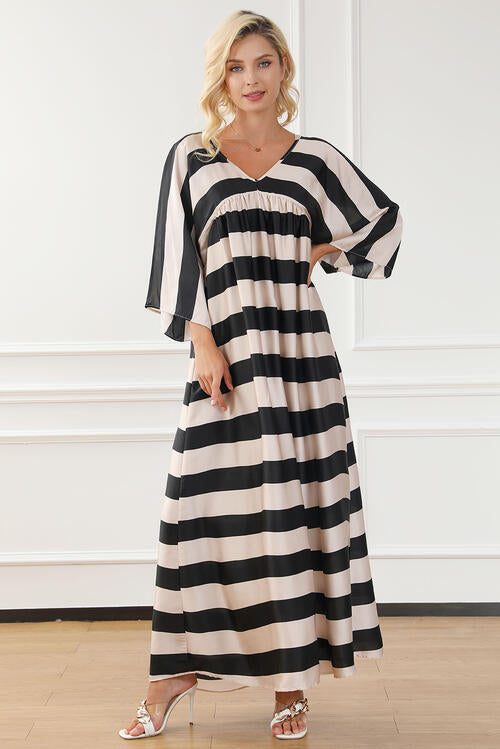 Brooke Striped V-Neck Ruched Dress