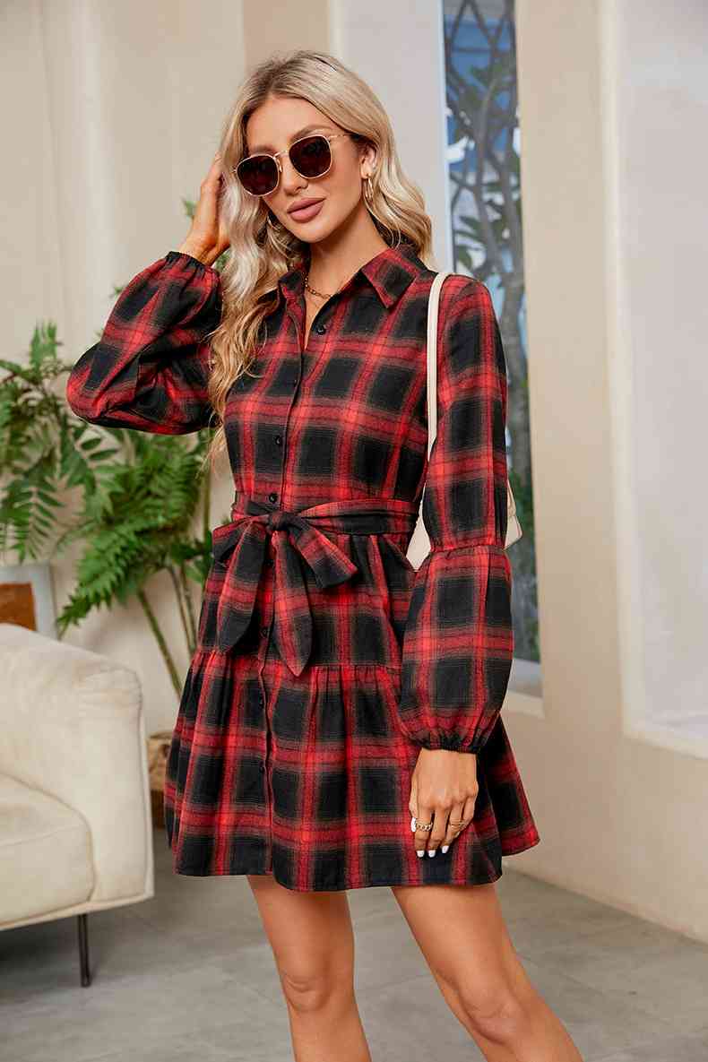 Ava Plaid Tie Waist Mini Dress