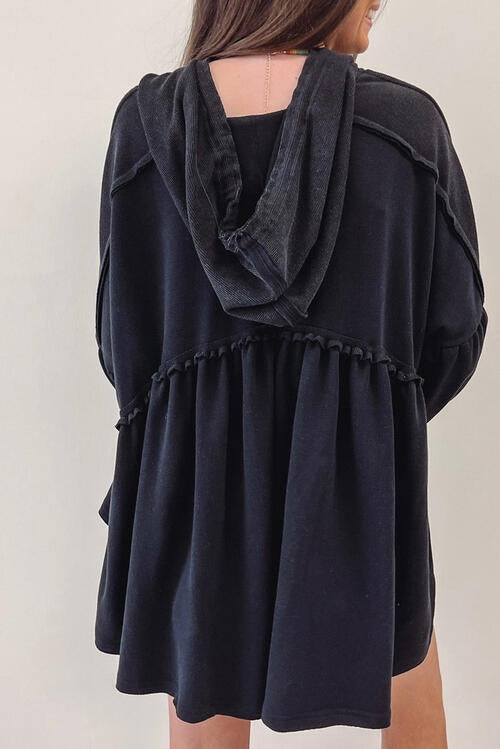 Gwen Drawstring High-Low Balloon Sleeve Hoodie