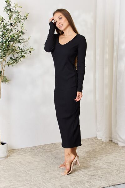 All For Me Ribbed Long Sleeve Midi Dress