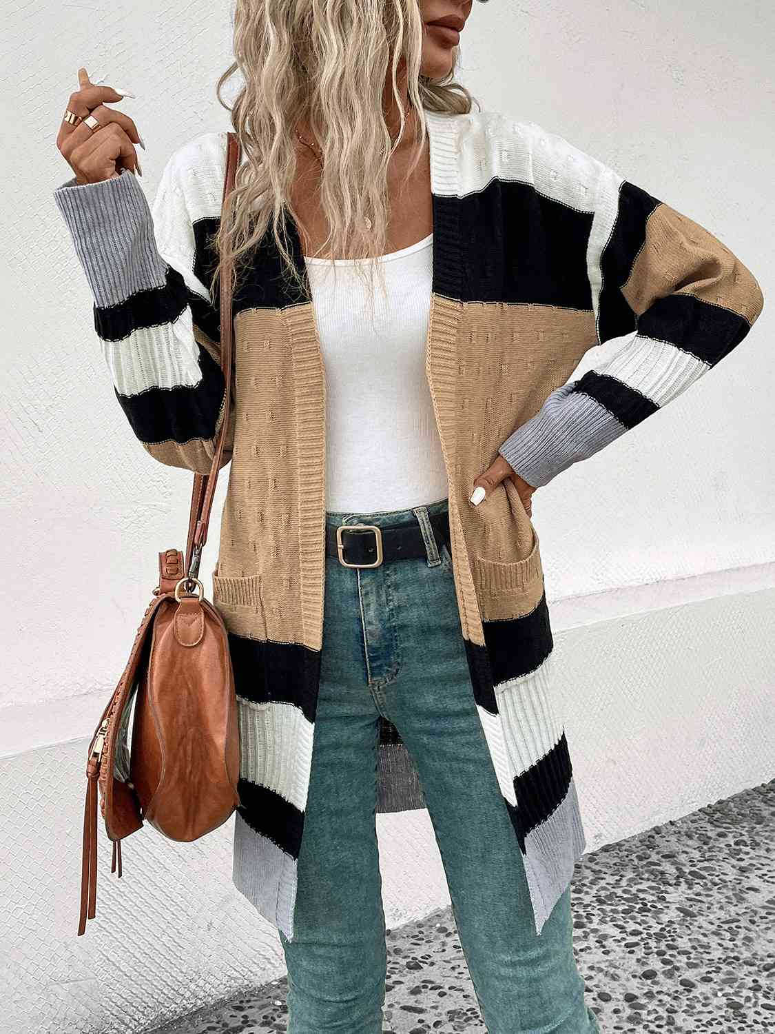 Staying In Color Block Open Front Cardigan