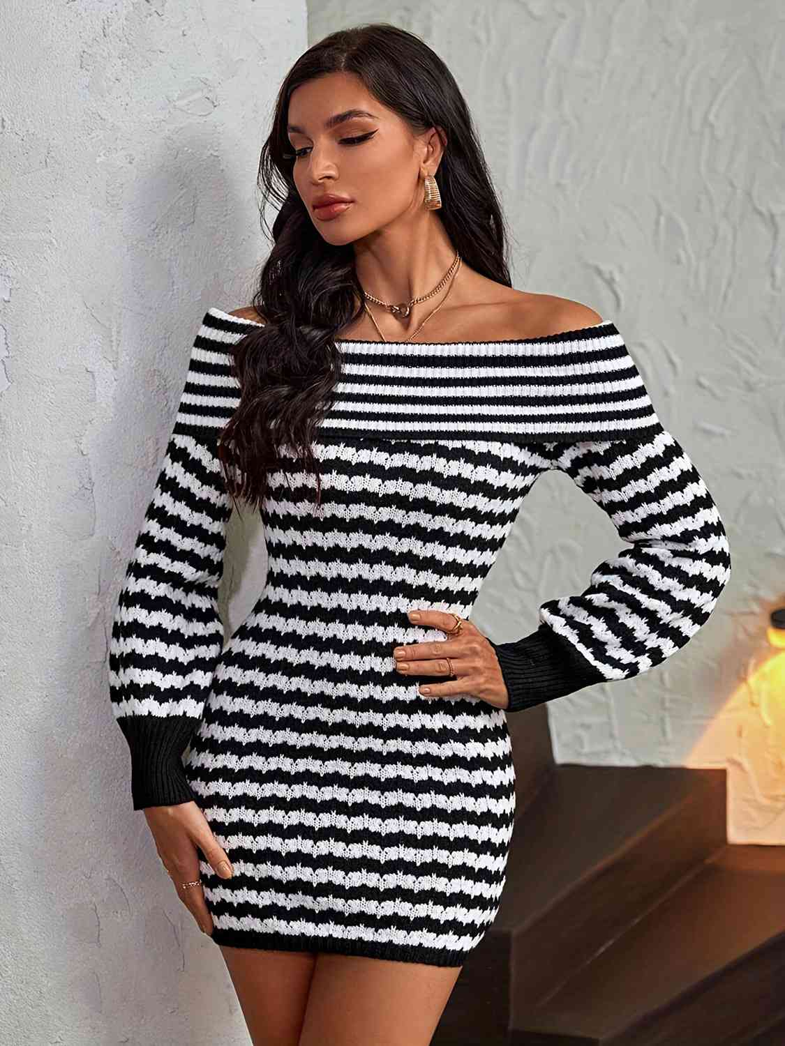 Harlowe Striped Off-Shoulder Sweater Dress
