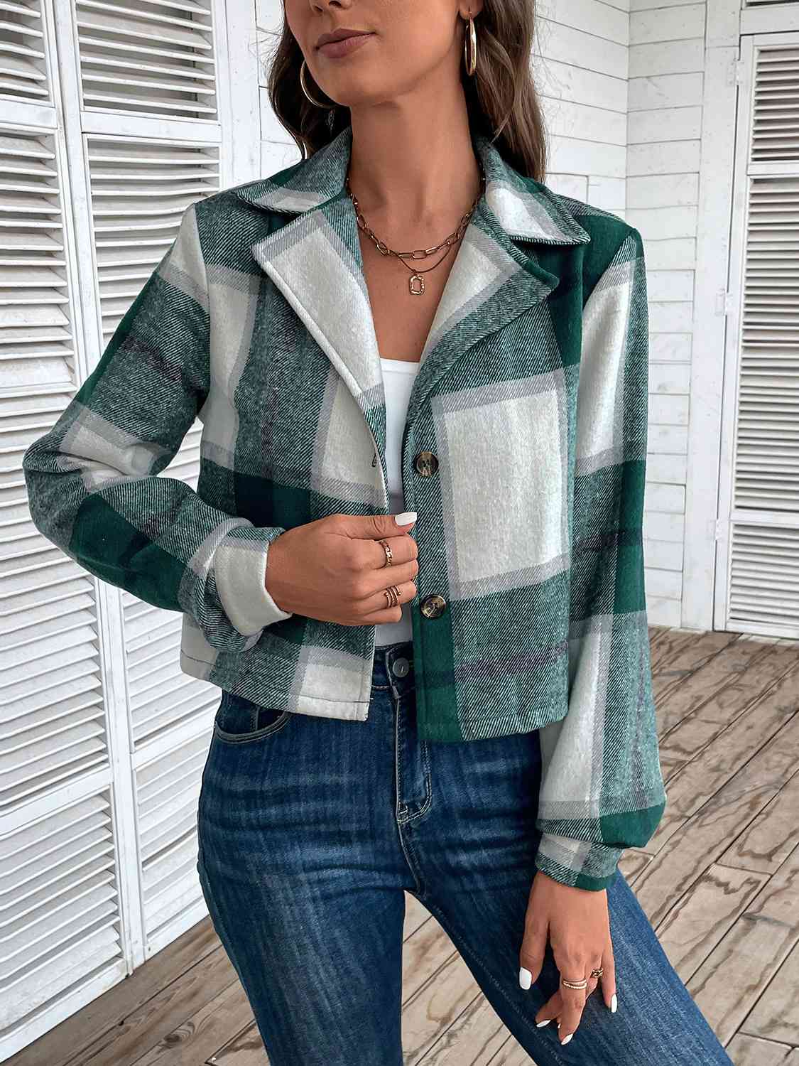 Riley Plaid Button Up Long Sleeve Jacket