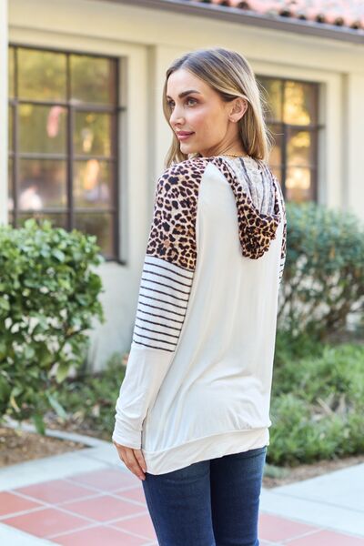 Roam Leopard Contrast Drawstring Hoodie